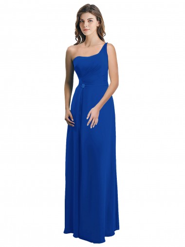 Compre Azul real línea A Un Hombre Gasa Largo Vestidos de dama de honor