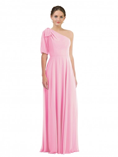 Compre Barely rosa Trompeta Un Hombre Gasa Largo Vestidos de dama de honor