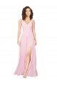 Compre Barely rosa línea A Cuello en V Gasa Largo Vestidos de dama de honor