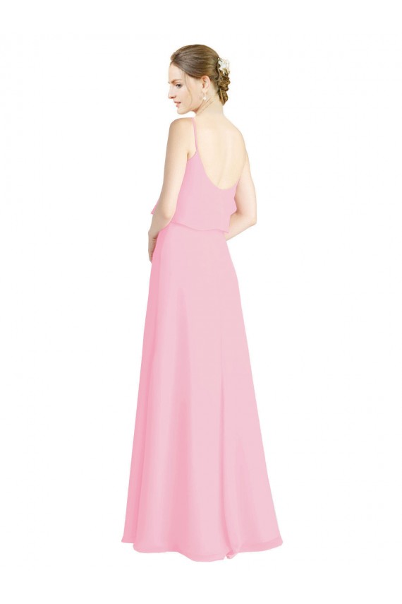 Compre Barely rosa línea A Tirantes espagueti Gasa Largo Vestidos de dama de honor
