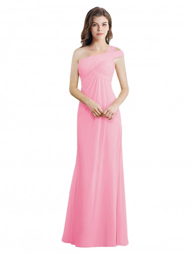 Compre Barely rosa línea A Un Hombre Gasa Largo Vestidos de dama de honor