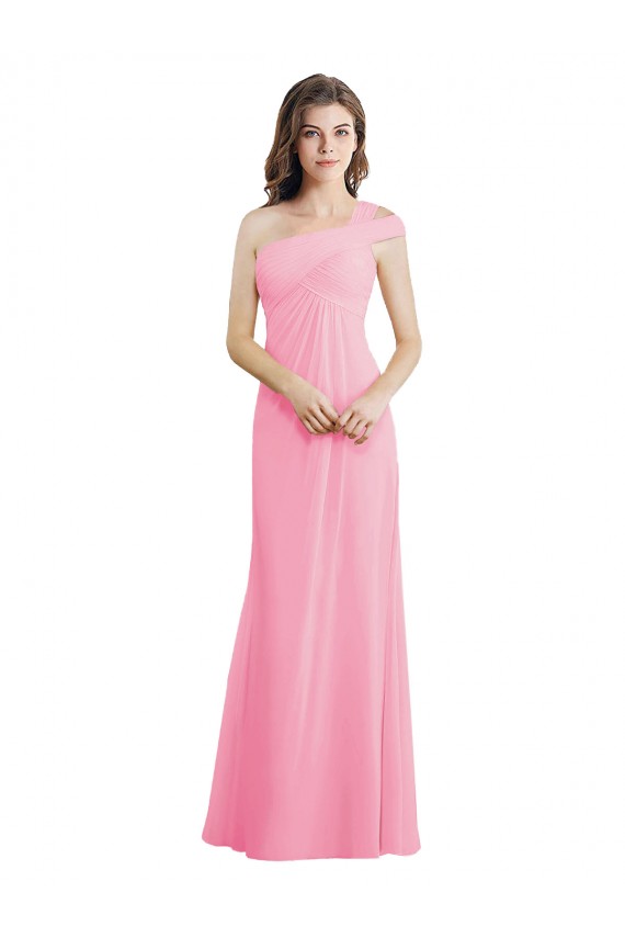 Compre Barely rosa línea A Un Hombre Gasa Largo Vestidos de dama de honor