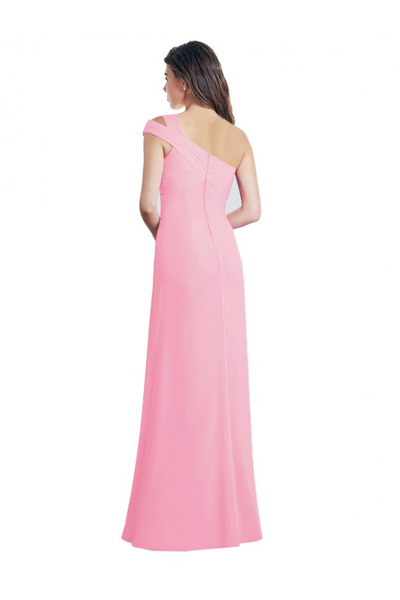 Compre Barely rosa línea A Un Hombre Gasa Largo Vestidos de dama de honor