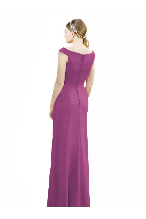 Compre Baya silvestre Sirena Cuello Barco Cuello Alto Gasa Largo Vestidos de dama de honor