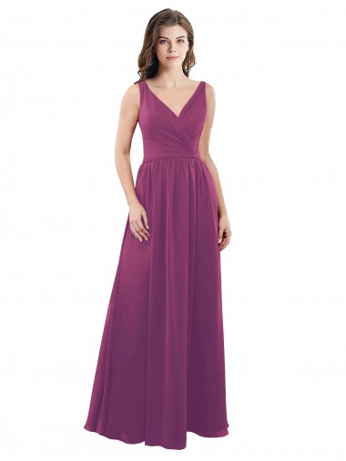 Compre Baya silvestre línea A Cuello en V Gasa Largo Vestidos de dama de honor