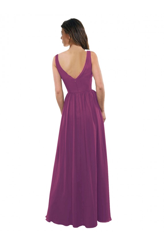 Compre Baya silvestre línea A Cuello en V Gasa Largo Vestidos de dama de honor