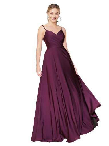 Compre Baya silvestre línea A Tirantes espagueti Crepé Elástico Largo Formales Vestidos de dama de honor / Vestidos de fiesta