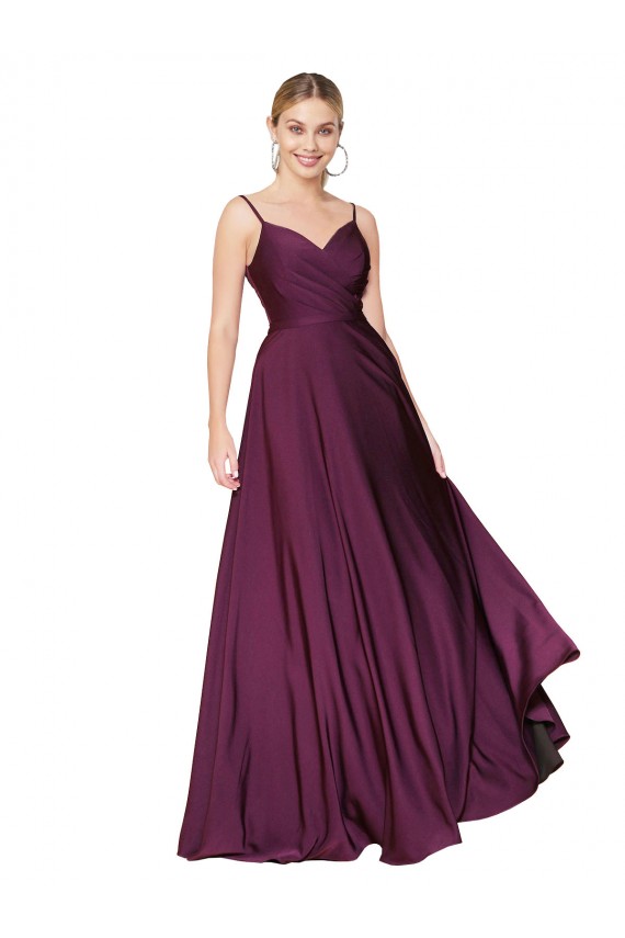 Compre Baya silvestre línea A Tirantes espagueti Crepé Elástico Largo Formales Vestidos de dama de honor / Vestidos de fiesta