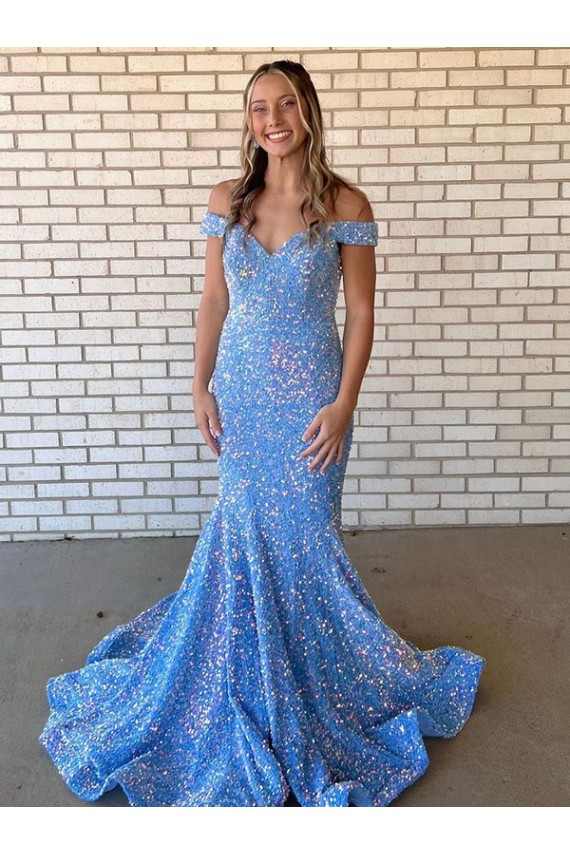 Compre Bígaro Sirena Hombros Descubiertos Lentejuelas Terciopelo Largo Vestidos de fiesta