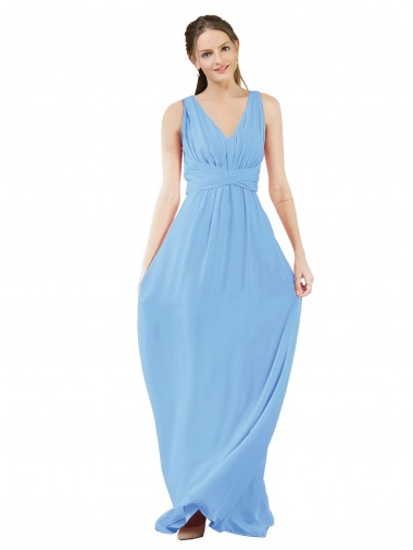 Compre Bígaro línea A Cuello en V Gasa Largo Vestidos de dama de honor