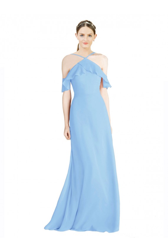 Compre Bígaro línea A Halter Gasa Largo Vestidos de dama de honor