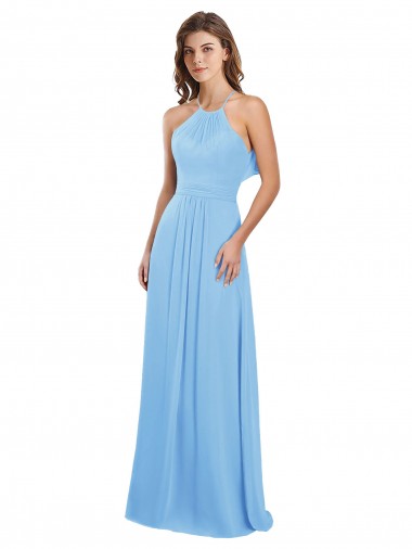Compre Bígaro línea A Halter Gasa Largo Vestidos de dama de honor