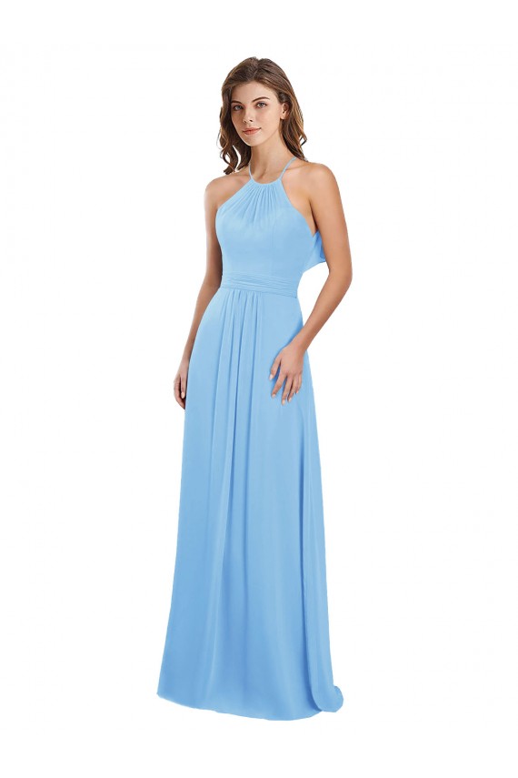 Compre Bígaro línea A Halter Gasa Largo Vestidos de dama de honor