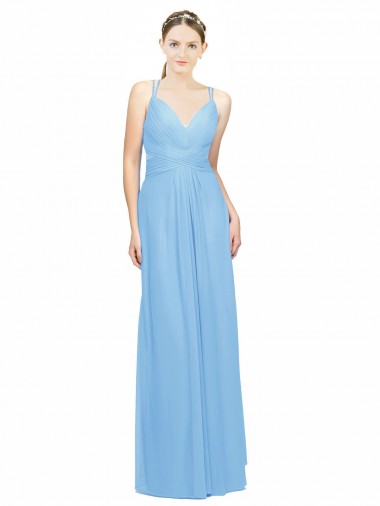 Compre Bígaro línea A Tirantes espagueti Cuello en V Gasa Largo Vestidos de dama de honor