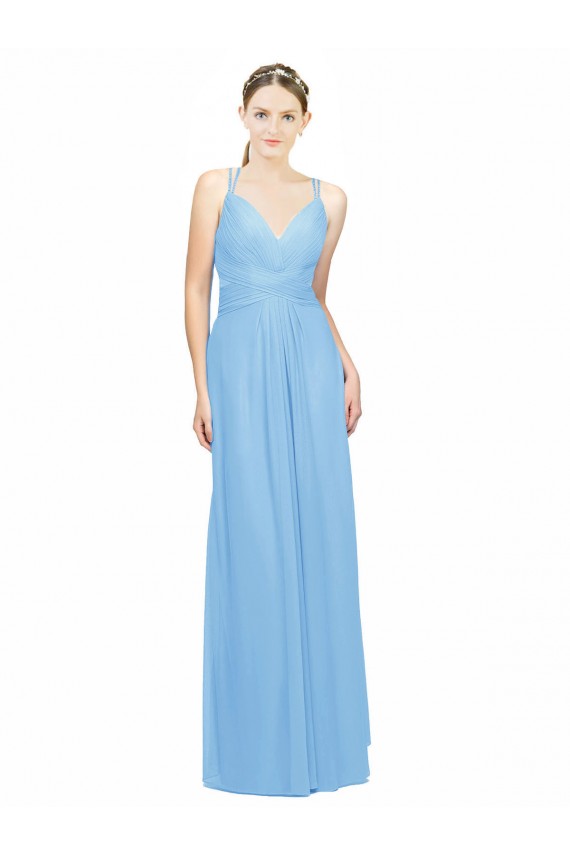 Compre Bígaro línea A Tirantes espagueti Cuello en V Gasa Largo Vestidos de dama de honor