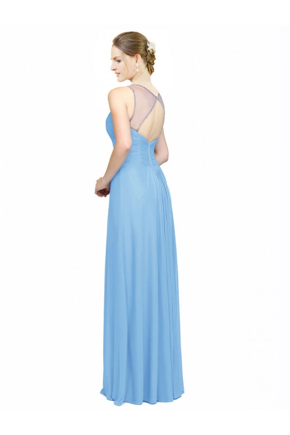 Compre Bígaro línea A Tirantes espagueti Cuello en V Gasa Largo Vestidos de dama de honor