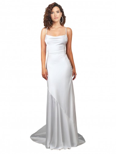 Compre Blanco Cubierta Barrer tren Satén sedoso Sencillo Playa Vestidos de novia