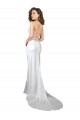 Compre Blanco Cubierta Barrer tren Satén sedoso Sencillo Playa Vestidos de novia