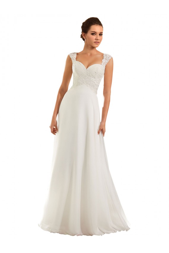 Compre Blanco Cubierta Cuello de Corazón Cola capilla Gasa Encaje Vestidos de novia