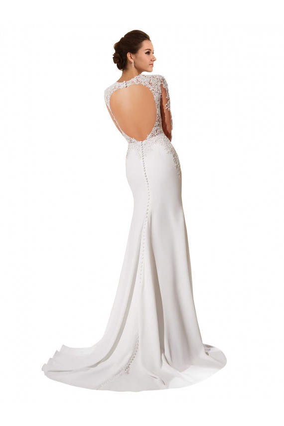 Compre Blanco Cubierta Cuello de Corazón Cola capilla Gasa Encaje Vestidos de novia