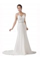 Compre Blanco Cubierta Cuello de Corazón Cola capilla Gasa Playa Vestidos de novia