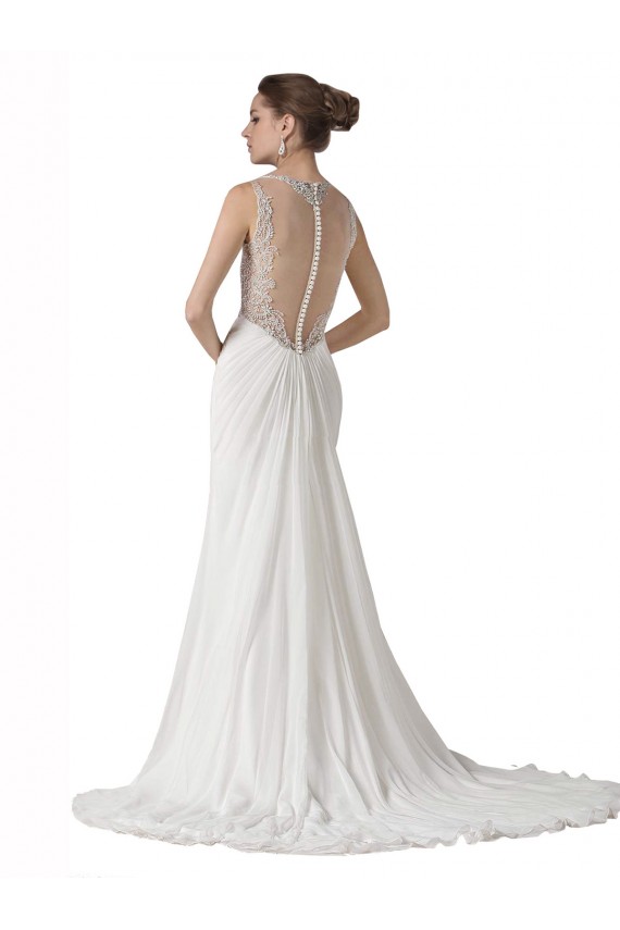 Compre Blanco Cubierta Cuello de Corazón Cola capilla Gasa Playa Vestidos de novia