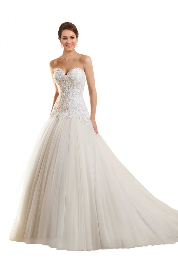 Compre Blanco Cuello de Corazón Cola capilla Tul Encaje Vestidos de novia