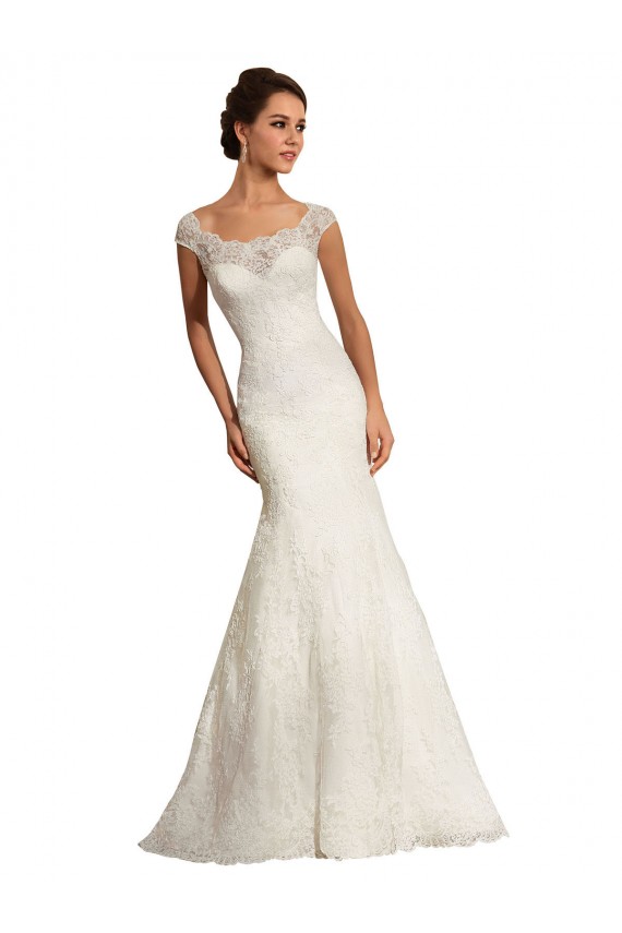 Compre Blanco Sirena Barco Cola capilla Encaje Vestidos de novia