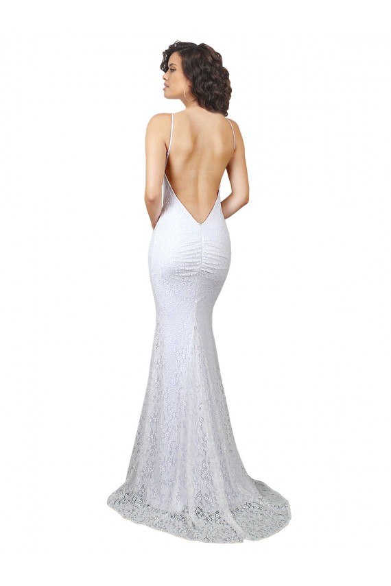 Compre Blanco Sirena Cuello Alto Barrer tren Encaje Vestidos de novia