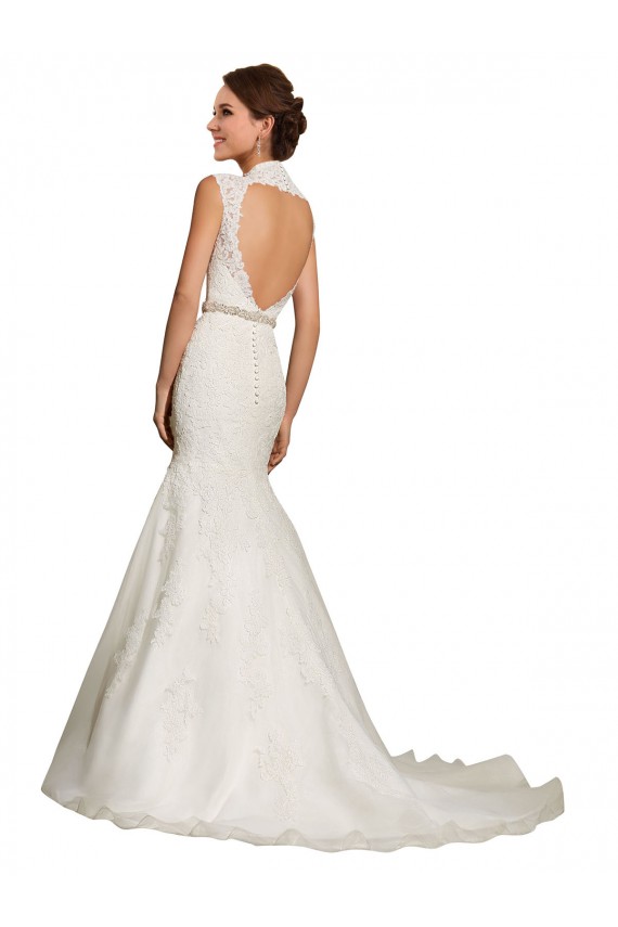 Compre Blanco Sirena Cuello de Corazón Cola capilla Tul Encaje Vestidos de novia