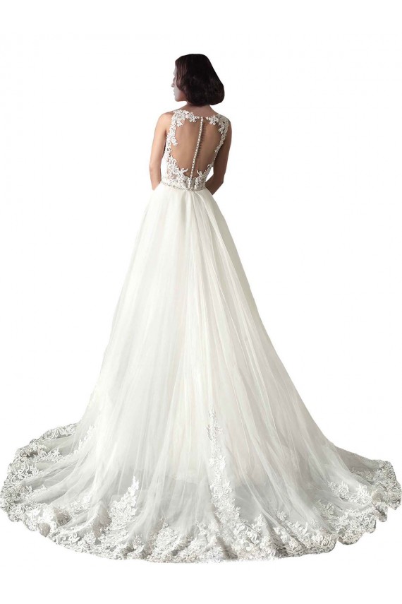 Compre Blanco Sirena Cuello de Corazón Cola capilla Tul Encaje Vestidos de novia