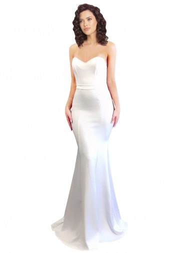 Compre Blanco Sirena Cuello de Corazón Sin tirantes Cuello Alto Crepé Elástico Largo Formales Vestidos de dama de honor / Vestidos de fiesta