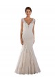 Compre Blanco Sirena Cuello en V Cola capilla Encaje Vestidos de novia