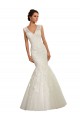 Compre Blanco Sirena Cuello en V Cola capilla Tul Encaje Vestidos de novia