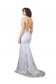Compre Blanco Sirena Cuello en V Cuello Alto Crepé Elástico Lentejuela Tul Largo Formales Vestidos de dama de honor / Vestidos de fiesta