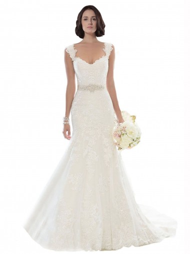 Compre Blanco Sirena Hombros Descubiertos Cola capilla Encaje Playa Vestidos de novia