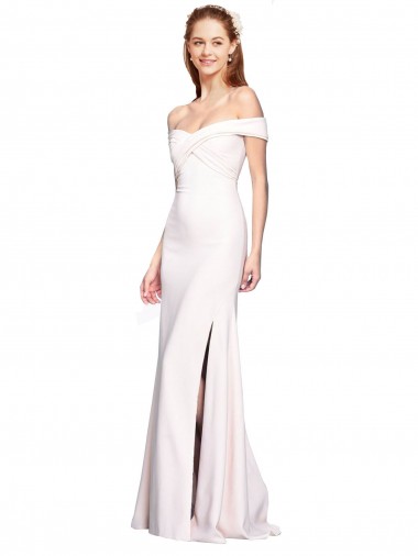 Compre Blanco Sirena Hombros Descubiertos Crepé Elástico Largo Formales Vestidos de dama de honor / Vestidos de fiesta