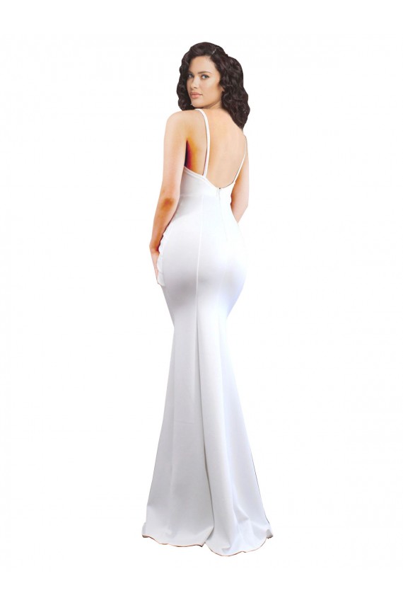 Compre Blanco Sirena Tirantes espagueti Cuello Alto Crepé Elástico Largo Formales Vestidos de dama de honor / Vestidos de fiesta
