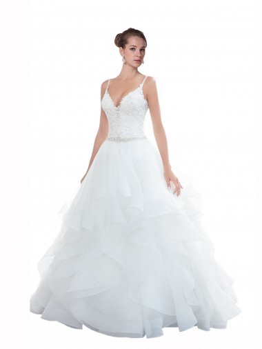 Compre Blanco Tirantes espagueti Cola capilla Tul Playa Vestidos de novia