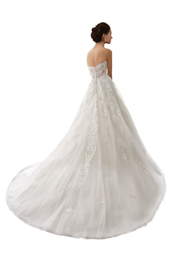Compre Blanco línea A Cuello de Corazón Cola capilla Tul Encaje Vestidos de novia