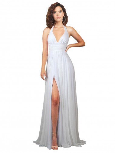 Compre Blanco línea A Cuello en V Barrer tren Gasa Sencillo Playa Vestidos de novia