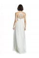 Compre Blanco línea A Halter Cuello Alto Tul Largo Vestidos de dama de honor