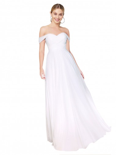 Compre Blanco línea A Hombros Descubiertos Gasa Largo Formales Vestidos de dama de honor / Vestidos de fiesta