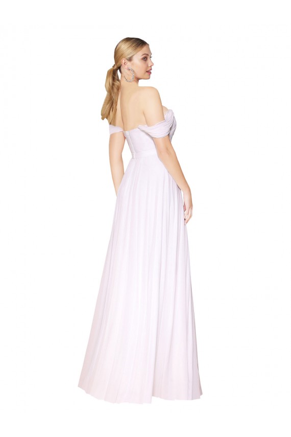 Compre Blanco línea A Hombros Descubiertos Gasa Largo Formales Vestidos de dama de honor / Vestidos de fiesta