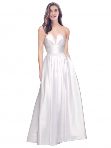 Compre Blanco línea A Sin tirantes Satén elástico Largo Formales Vestidos de dama de honor / Vestidos de fiesta