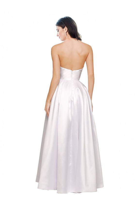 Compre Blanco línea A Sin tirantes Satén elástico Largo Formales Vestidos de dama de honor / Vestidos de fiesta