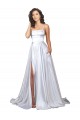 Compre Blanco línea A Tirantes espagueti Satén elástico Sencillo Playa Vestidos de novia