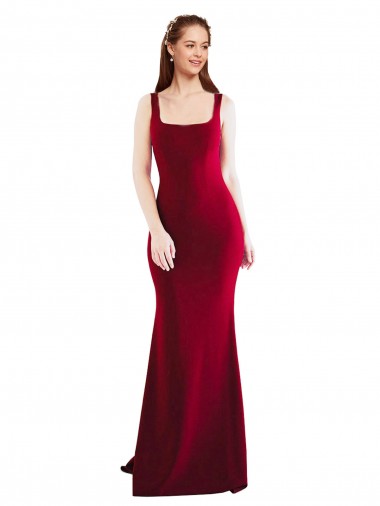 Compre Borgoña 10 Sirena Cuadrado Crepé Elástico Largo Formales Vestidos de dama de honor / Vestidos de fiesta