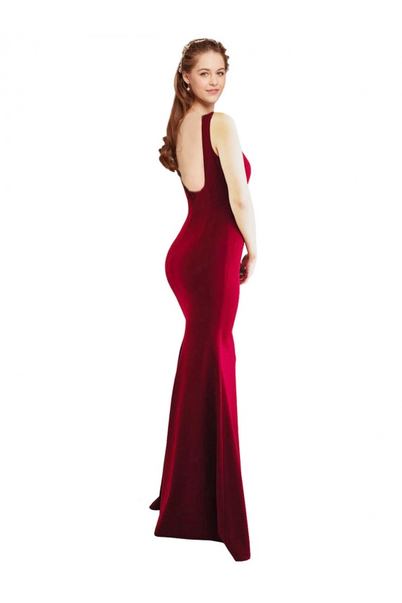 Compre Borgoña 10 Sirena Cuadrado Crepé Elástico Largo Formales Vestidos de dama de honor / Vestidos de fiesta