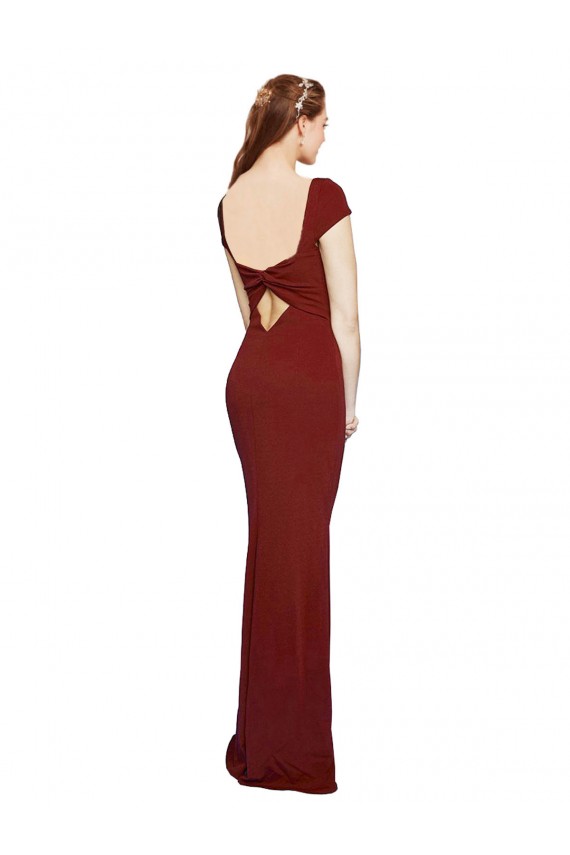 Compre Borgoña 10 Sirena Cuello redondo Crepé Elástico Largo Formales Vestidos de dama de honor / Vestidos de fiesta